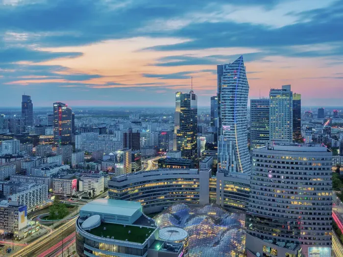Framed Print : City Centre Skyline at dusk, elevated view, Warsaw, Masovian Voivodeship, Poland Framed Print : City Centre Skyline at dusk, elevated view, Warsaw, Masovian Voivodeship, Poland