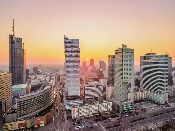 Framed Print : City Centre Skyline at sunset, elevated view, Warsaw, Masovian Voivodeship, Poland Framed Print : City Centre Skyline at sunset, elevated view, Warsaw, Masovian Voivodeship, Poland