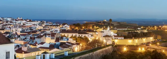 Framed Print : The city of Elvas and his 17th century fortifications at dusk, the biggest city bulwark