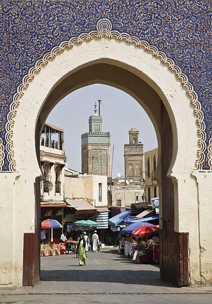 City gate of Bab Boujeloud (Blue Gate), Medina, Fez, Morocco