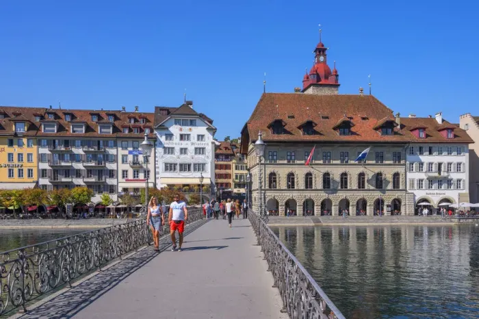 Framed Print : City hall bridge at Lucerne, canton Lucerne, Switzerland Framed Print : City hall bridge at Lucerne, canton Lucerne, Switzerland