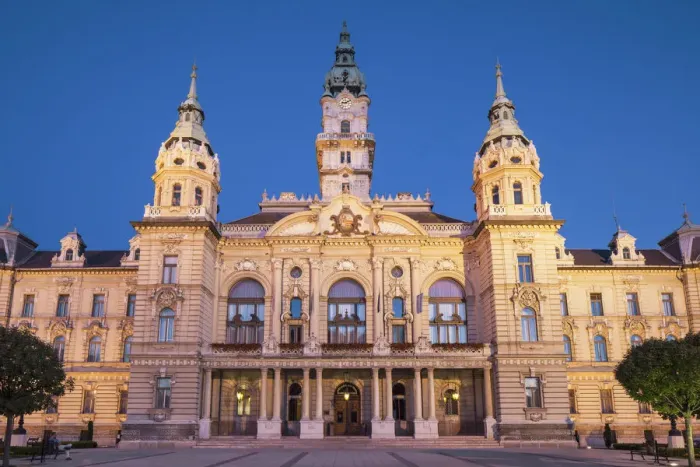 Framed Print : City Hall at dusk, Gyor, Western Transdanubia, Hungary