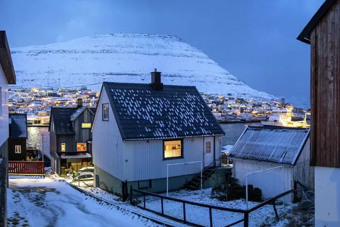 Framed Print : The city of Klaksvik covered by snow. Islands of Borðoy. Faroe Islands Framed Print : The city of Klaksvik covered by snow. Islands of Borðoy. Faroe Islands