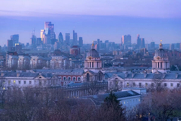City of London & Royal Naval College from Greenwich Park, London, England, UK