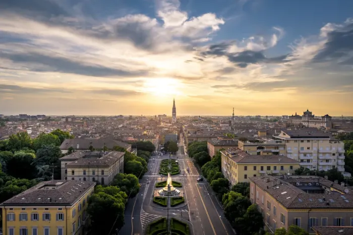 Framed Print : The city of Modena with its tower named Ghirlandina, during sunset Framed Print : The city of Modena with its tower named Ghirlandina, during sunset