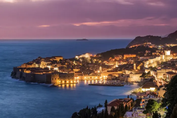Framed Print : City skyline at dusk, Dubrovnik, Croatia