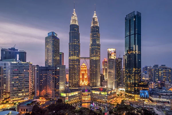 City skyline at dusk, Kuala Lumpur, Malaysia