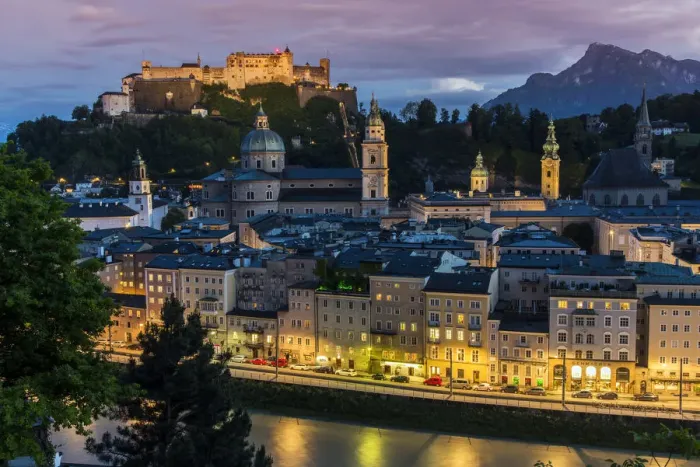 Framed Print : City skyline at dusk, Salzburg, Austria Framed Print : City skyline at dusk, Salzburg, Austria