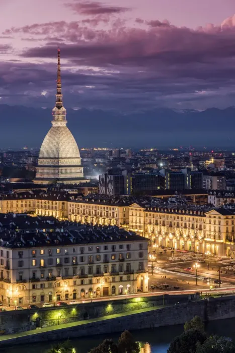 Framed Print : City skyline at dusk, Turin, Piedmont, Italy Framed Print : City skyline at dusk, Turin, Piedmont, Italy
