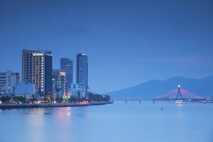 Framed Print : City skyline along Han River at dusk, Da Nang, Vietnam Framed Print : City skyline along Han River at dusk, Da Nang, Vietnam