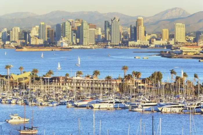 Framed Print : City skyline and harbor view, San Diego, California, USA Framed Print : City skyline and harbor view, San Diego, California, USA