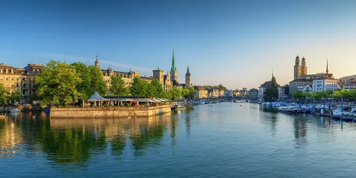 Framed Print : City skyline and Limmat River at sunrise, Zurich, Switzerland Framed Print : City skyline and Limmat River at sunrise, Zurich, Switzerland