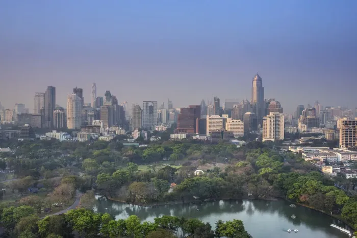 Framed Print : City Skyline and Lumphini Park, Bangkok, Thailand Framed Print : City Skyline and Lumphini Park, Bangkok, Thailand