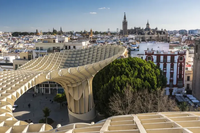 Framed Print : City skyline from the Metropol Parasol, Seville, Andalusia, Spain