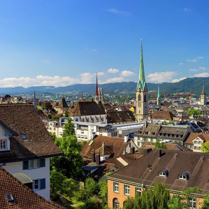 Framed Print : City skyline from Polyterrase, Zurich, Switzerland Framed Print : City skyline from Polyterrase, Zurich, Switzerland