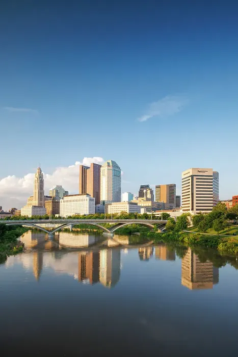 Framed Print : City skyline and Skioto River, Columbus, Ohio, USA Framed Print : City skyline and Skioto River, Columbus, Ohio, USA