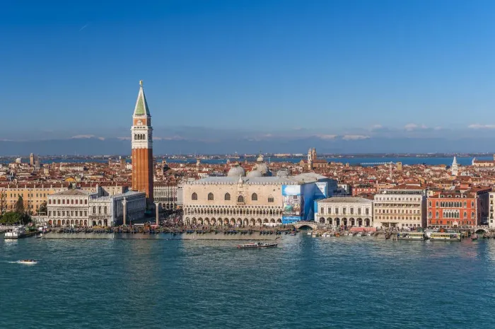 Framed Print : City skyline with snowy Alps behind, Venice, Veneto, Italy Framed Print : City skyline with snowy Alps behind, Venice, Veneto, Italy
