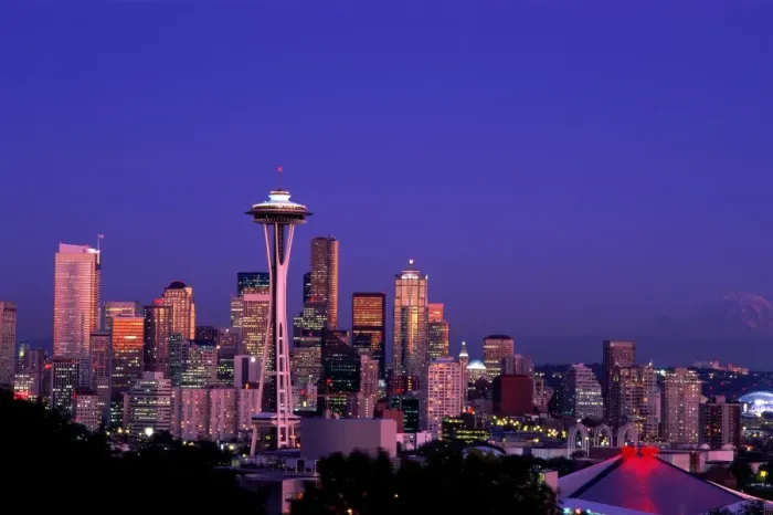 Framed Print : City Skyline & Space Needle / Mount Rainier in Background Framed Print : City Skyline & Space Needle / Mount Rainier in Background