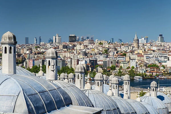 City skyline from Suleymaniye mosque complex with Golden Horn and Galata district behind