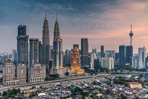 City skyline at sunset, Kuala Lumpur, Malaysia
