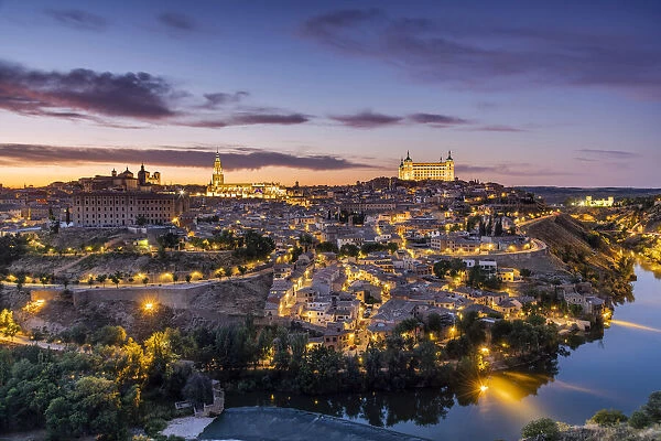 City skyline with Tagus river, Toledo, Castile-La Mancha, Spain