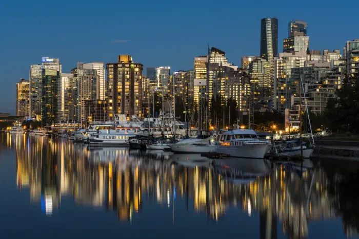Framed Print : City skyline at twilight, Vancouver, British Columbia, Canada Framed Print : City skyline at twilight, Vancouver, British Columbia, Canada