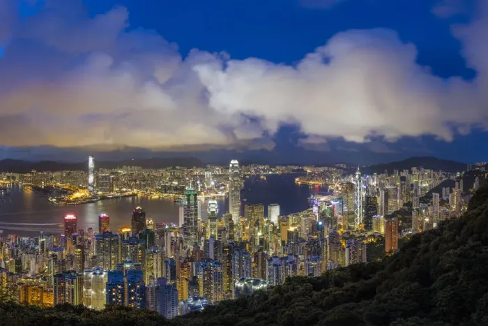 Framed Print : City skyline and Victoria Harbour viewed from Victoria Peak, Hong Kong, China