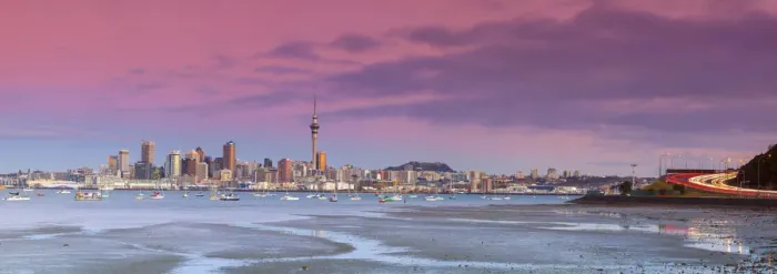 Framed Print : City skyline & Waitemata Harbour illuminated at dusk, Auckland, North Island Framed Print : City skyline & Waitemata Harbour illuminated at dusk, Auckland, North Island