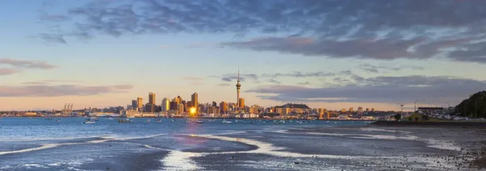 Framed Print : City skyline & Waitemata Harbour illuminated at sunset, Auckland, North Island, New Framed Print : City skyline & Waitemata Harbour illuminated at sunset, Auckland, North Island, New