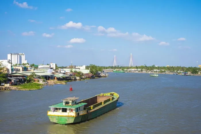 Framed Print : The city of Can Tho on the Can Tho river, a branch of the Mekong River, and the Can Framed Print : The city of Can Tho on the Can Tho river, a branch of the Mekong River, and the Can