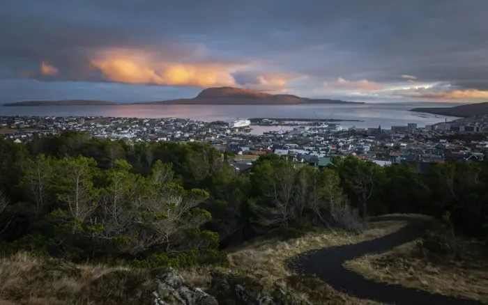 Framed Print : City of Torshavn at sunset. Streymoy, Faroe Islands