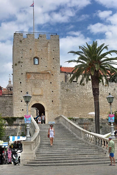 City wall, town of Korcula, Island of Korcula, Dalmatian coast, Croatia