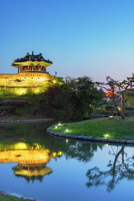 Framed Print : City walls and Banghwasuryujeong Pavilion of Hwaseong Fortress (UNESCO World Heritage Site) at dusk, Suwon, Gyeonggi Province, South Korea Framed Print : City walls and Banghwasuryujeong Pavilion of Hwaseong Fortress (UNESCO World Heritage Site) at dusk, Suwon, Gyeonggi Province, South Korea