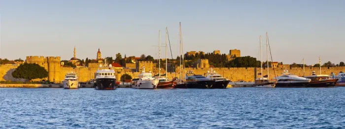 Framed Print : City Walls & Harbour, Rhodes Town, Rhodes, Greece