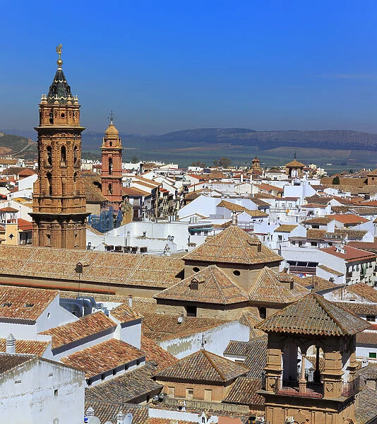 Cityscape from castle tower, Antequera, Andalusia, Spain