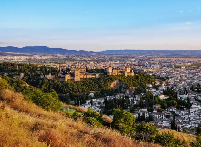 Framed Print : Cityscape with elevated view of Alhambra, sunset, Granada, Andalusia, Spain Framed Print : Cityscape with elevated view of Alhambra, sunset, Granada, Andalusia, Spain