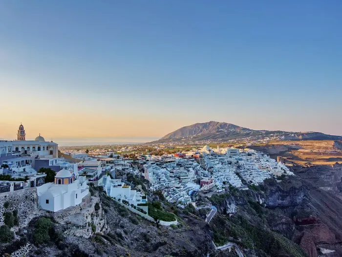 Framed Print : Cityscape of Fira at sunrise, Santorini or Thira Island, Cyclades, Greece Framed Print : Cityscape of Fira at sunrise, Santorini or Thira Island, Cyclades, Greece