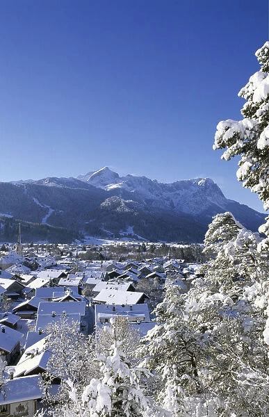 Cityscape of Garmisch-Partenkirchen, Werdenfelser Land, Bavaria, Germany