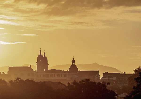 Cityscape with Nuestra Senora de la Asuncion Cathedral at sunrise, Santiago de Cuba