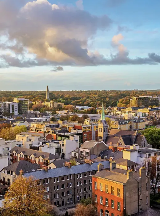 Framed Print : Cityscape towards Phoenix Park seen from Gravity Bar at sunset, Guinness Storehouse, Dublin, Ireland Framed Print : Cityscape towards Phoenix Park seen from Gravity Bar at sunset, Guinness Storehouse, Dublin, Ireland