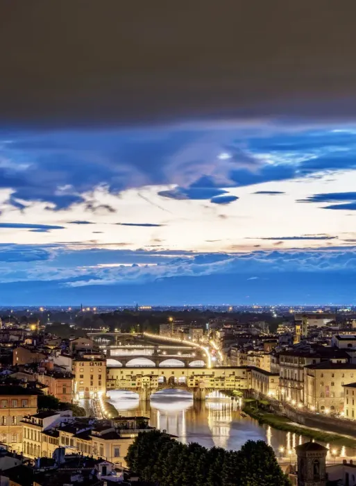 Framed Print : Cityscape with Ponte Vecchio and Arno River at dusk, Florence, Tuscany, Italy Framed Print : Cityscape with Ponte Vecchio and Arno River at dusk, Florence, Tuscany, Italy