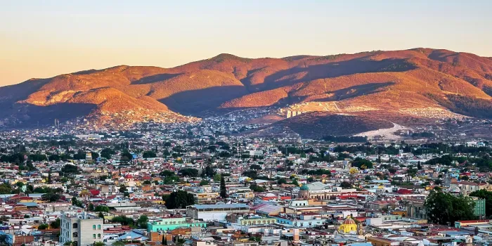 Framed Print : Cityscape seen from Cerro del Fortin at sunset, Oaxaca de Juarez, Oaxaca State, Mexico Framed Print : Cityscape seen from Cerro del Fortin at sunset, Oaxaca de Juarez, Oaxaca State, Mexico
