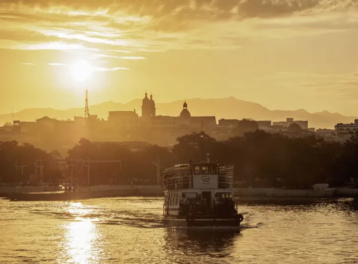 Framed Print : Cityscape at sunrise seen from the bay, Santiago de Cuba, Santiago de Cuba Province, Cuba Framed Print : Cityscape at sunrise seen from the bay, Santiago de Cuba, Santiago de Cuba Province, Cuba