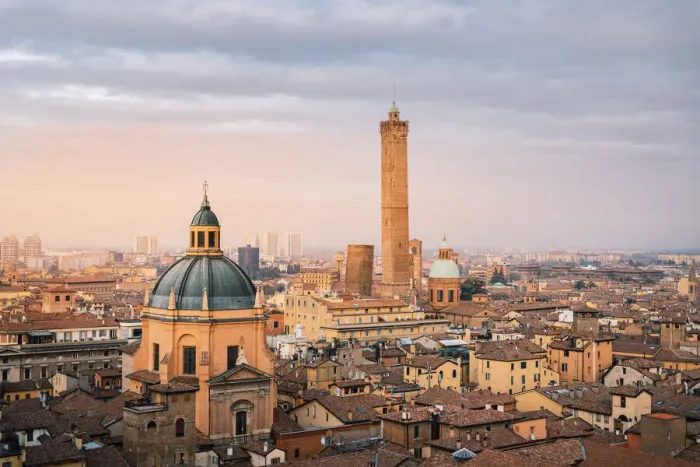 Framed Print : Cityscape with towers and sunset. Bologna, Emilia Romagna, Italy Framed Print : Cityscape with towers and sunset. Bologna, Emilia Romagna, Italy
