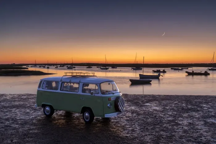 Framed Print : Classic 1979 VW Motorcaravan at Sunset, Brancaster Staithe, Norfolk, England Framed Print : Classic 1979 VW Motorcaravan at Sunset, Brancaster Staithe, Norfolk, England