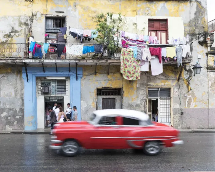 Framed Print : classic american car passes old buildings, Havana, la habana, Cuba Framed Print : classic american car passes old buildings, Havana, la habana, Cuba