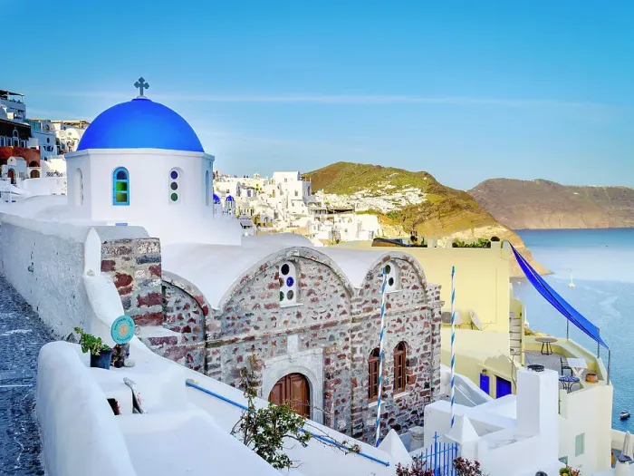 Framed Print : Classic Blue Domes, Church and White Architecture Santorini, Oia, Greek Islands, Greece Framed Print : Classic Blue Domes, Church and White Architecture Santorini, Oia, Greek Islands, Greece