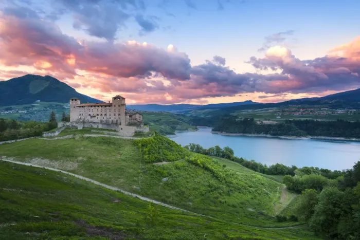 Framed Print : Cles castle in spring season at sunset Europe, Italy, Trentino, Non valley, Trento Framed Print : Cles castle in spring season at sunset Europe, Italy, Trentino, Non valley, Trento