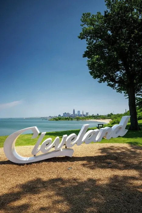 Framed Print : Cleveland sign and skyline, Lake Erie, Ohio, USA Framed Print : Cleveland sign and skyline, Lake Erie, Ohio, USA