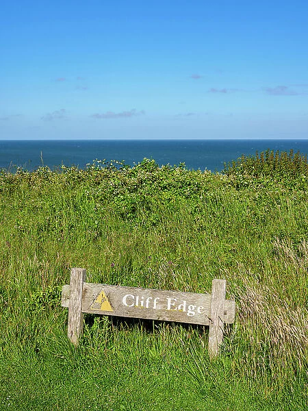Cliff Edge Warning, Beachy Head Cliffs, Eastbourne, East Sussex, England, United Kingdom